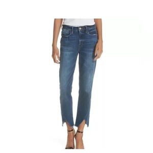 NWT! Frame Le High Straight Seascape Asymmetric Notch Hem Ankle Jeans si…